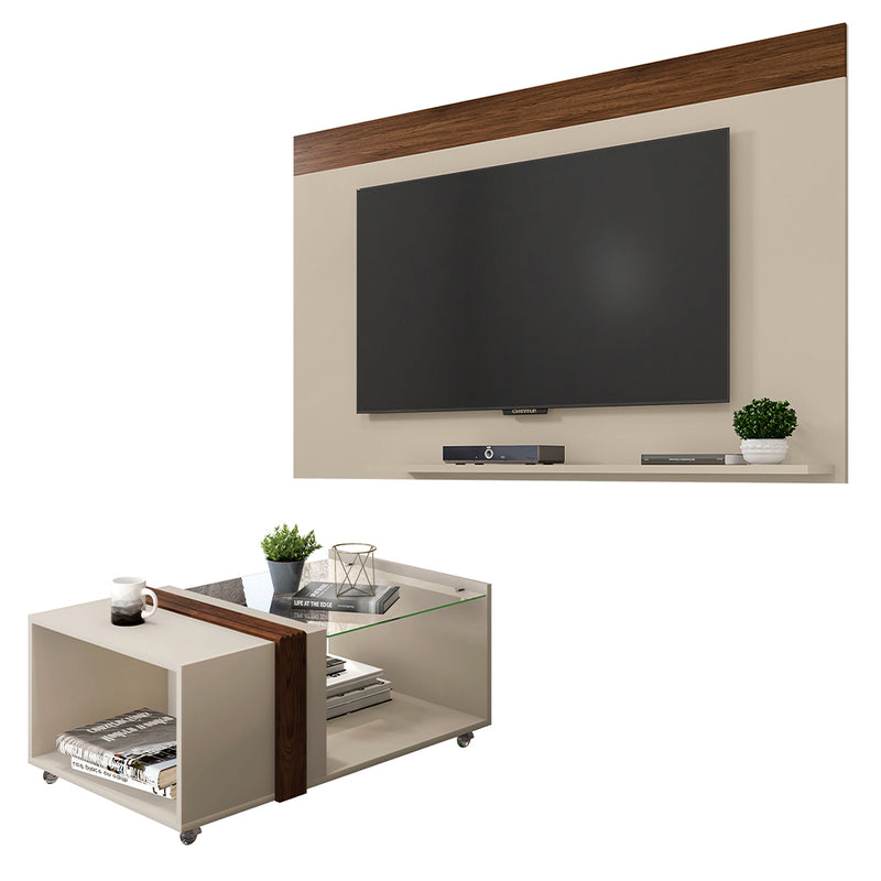 Conjunto Sala De Estar Painel Para TV Com Mesa Malha Caemmun