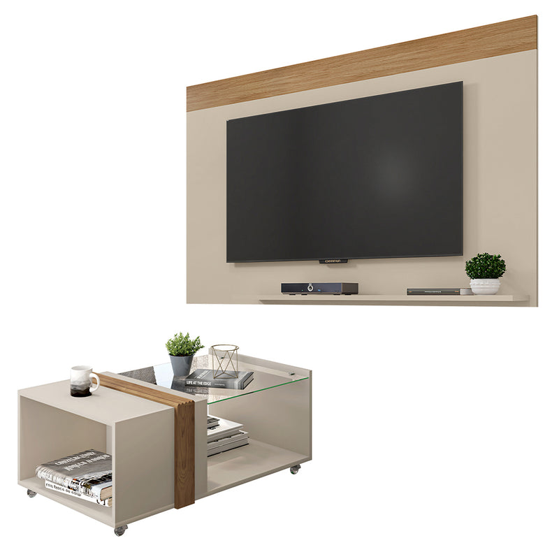 Conjunto Sala De Estar Painel Para TV Com Mesa Malha Caemmun