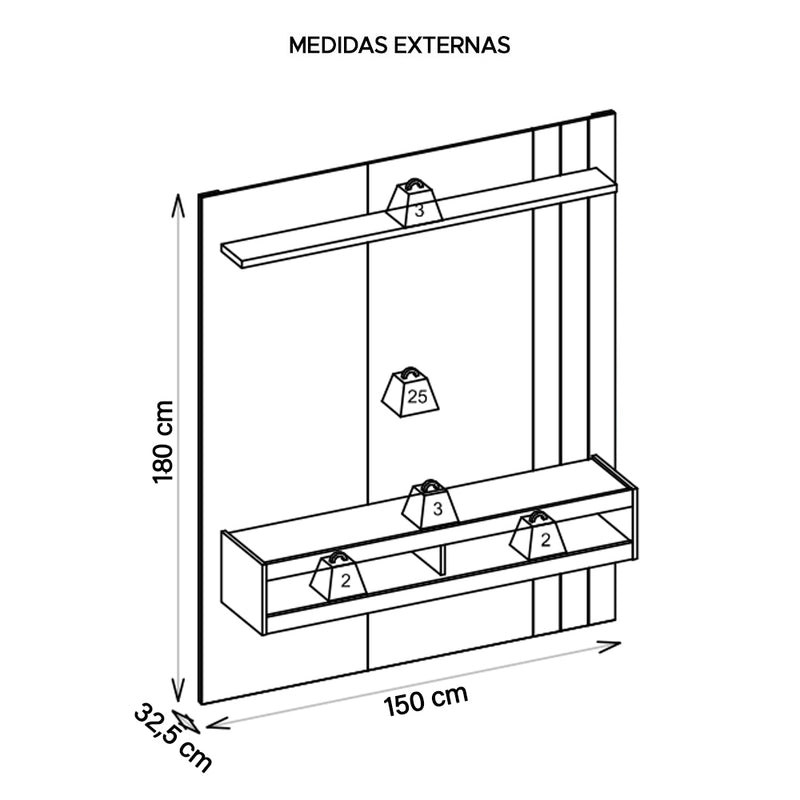 Painel Para TV até 55 Polegadas 1 Prateleira Norton Caemmun