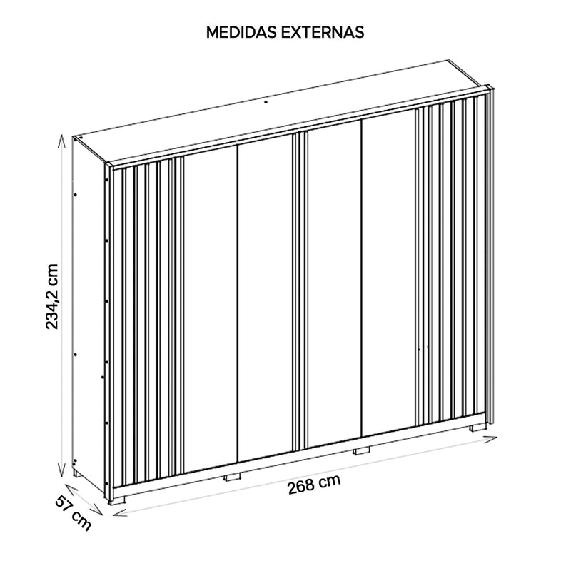 Guarda Roupa Casal 6 Portas 4 Espelhos Marrom Apollo