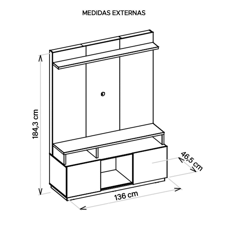 Estante Home Theater Para TV Até 55 Polegadas Domi Caemmun