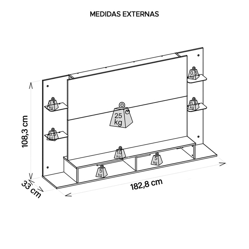 Painel Para TV Até 55 Polegadas Elite Branco Caemmun