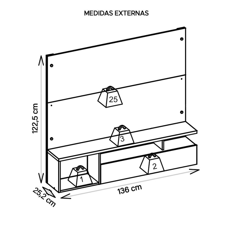 Painel Bancada Para TV Até 55 Polegadas Black Marrom Caemmun