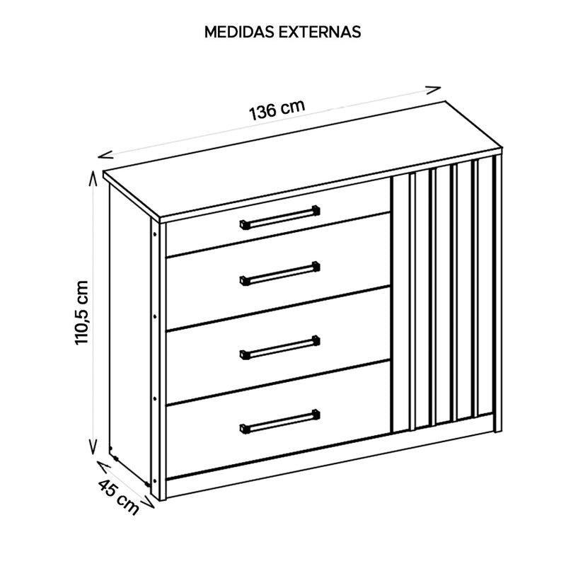 Cômoda Sapateira 1 Porta 4 Gavetas Marrom Palacius Caemmun