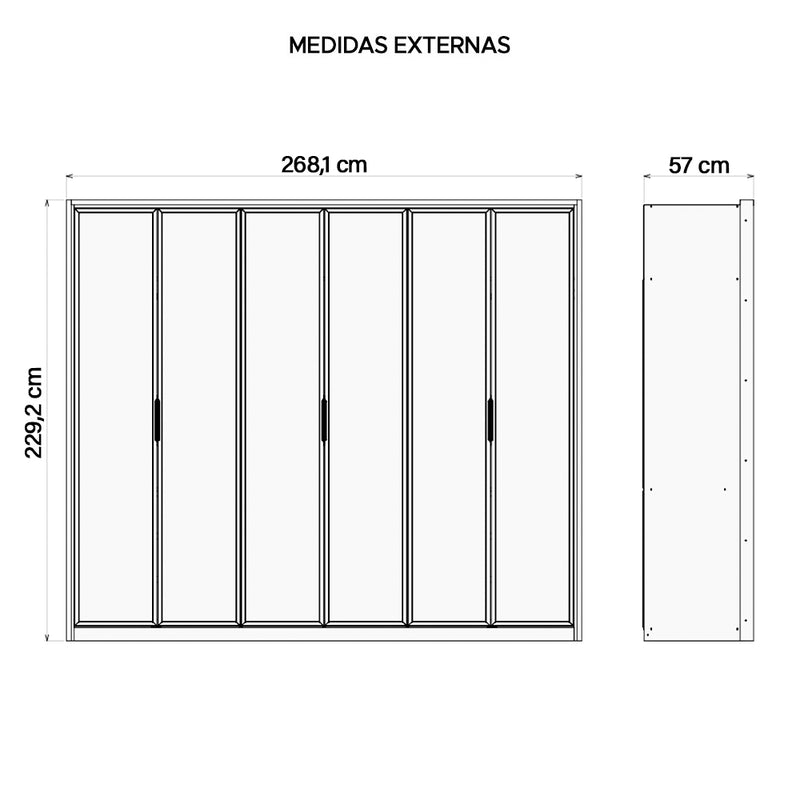 Guarda Roupa Casal 6 Portas Espelho 4 Gavetas Marrom Reflex