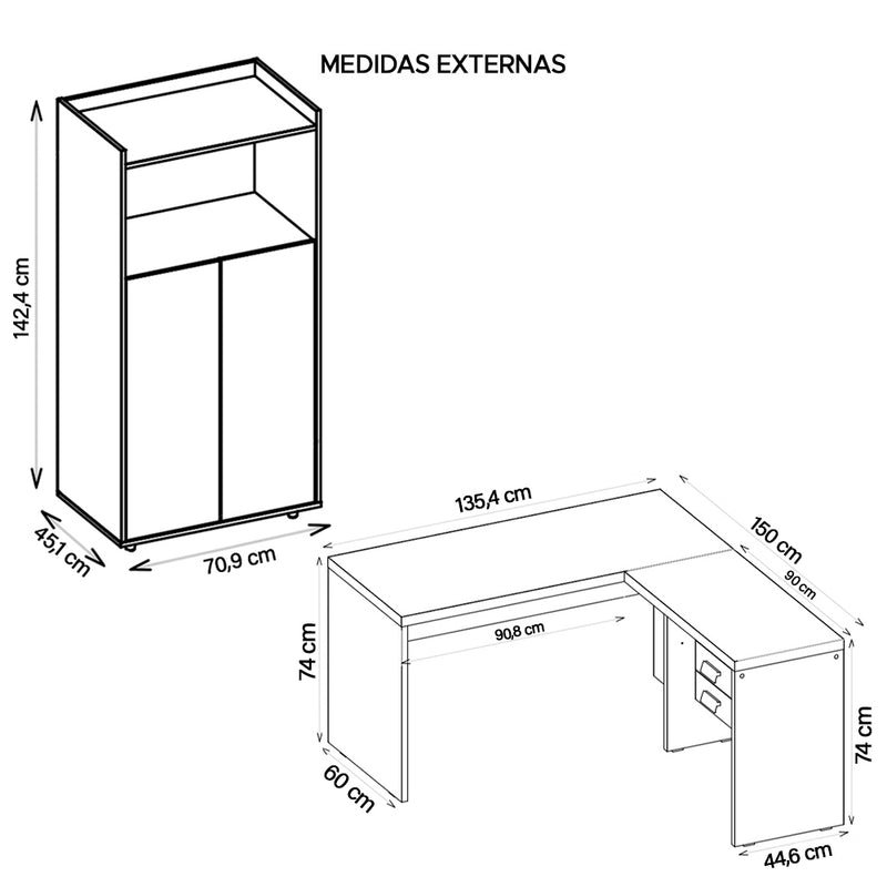 Armário Alto Com Mesa de Canto Studio Marrom Preto Caemmun