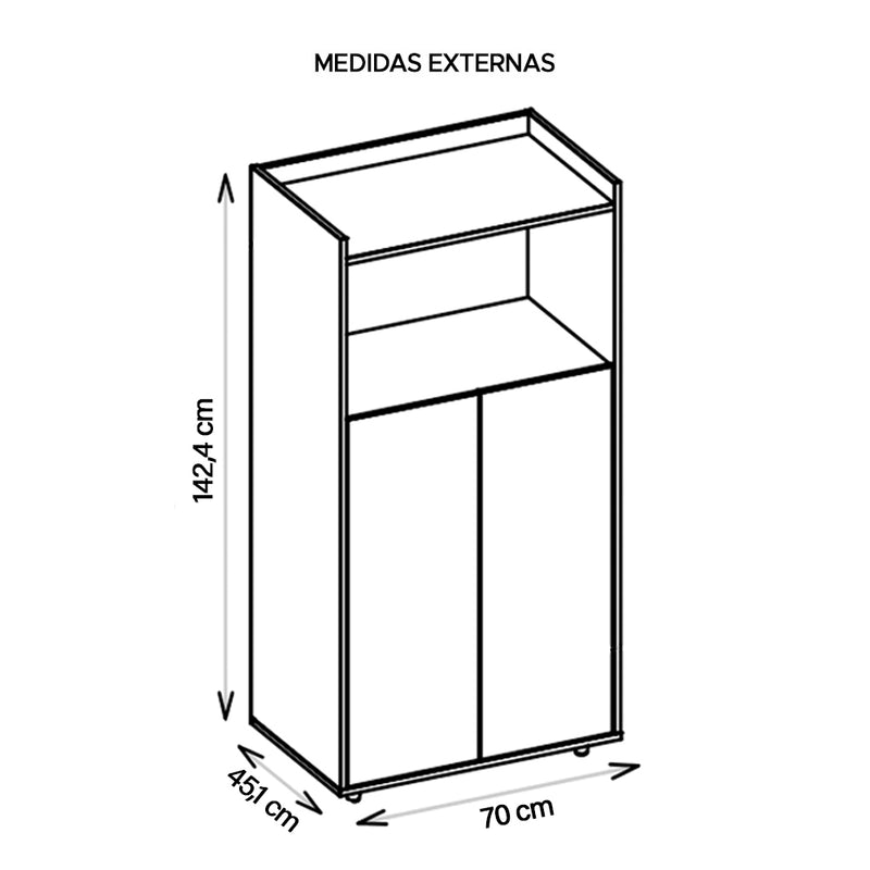Armário Alto Escritório 2 Portas Marrom Preto Studio Caemmun
