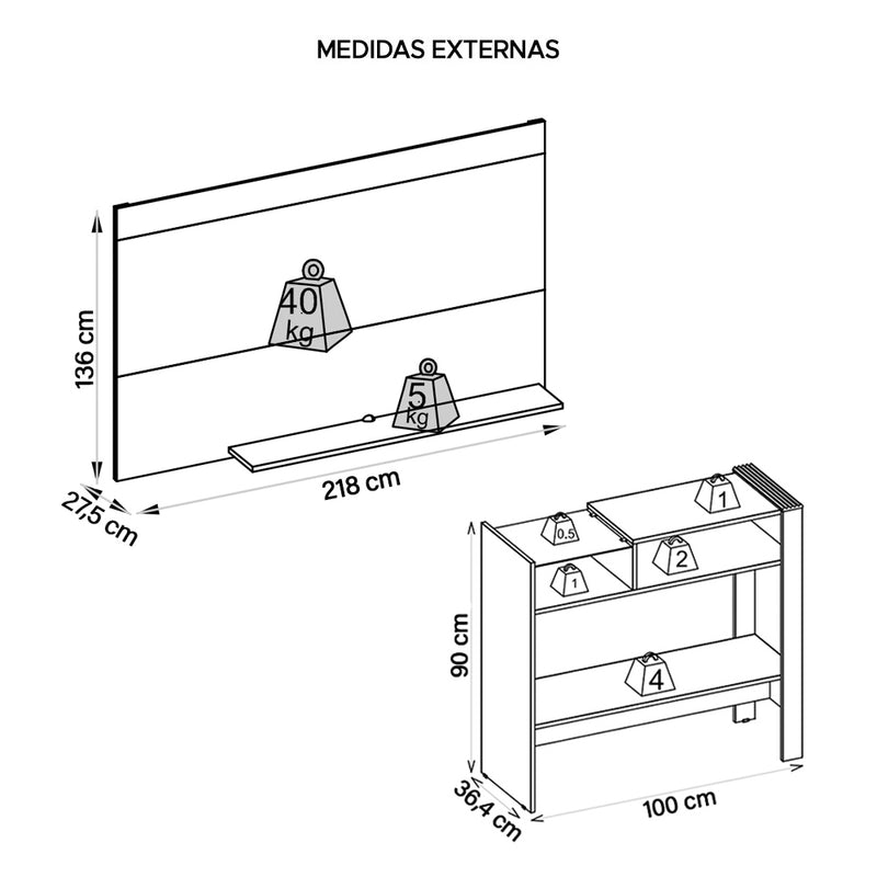 Conjunto Sala de Estar Painel Para TV Aparador Malha Caemmun