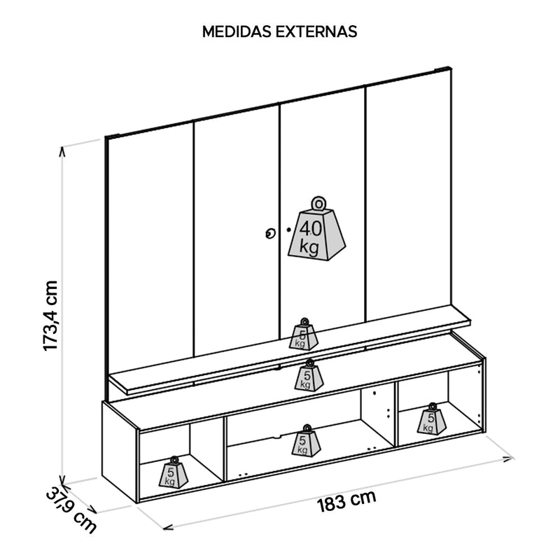 Painel Para TV até 75 Polegadas Intense 183 Cm Caemmun