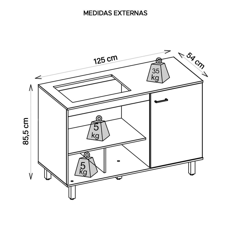 Balcão Para Cooktop Buffet Cozinha Cook 1 Porta Caemmun