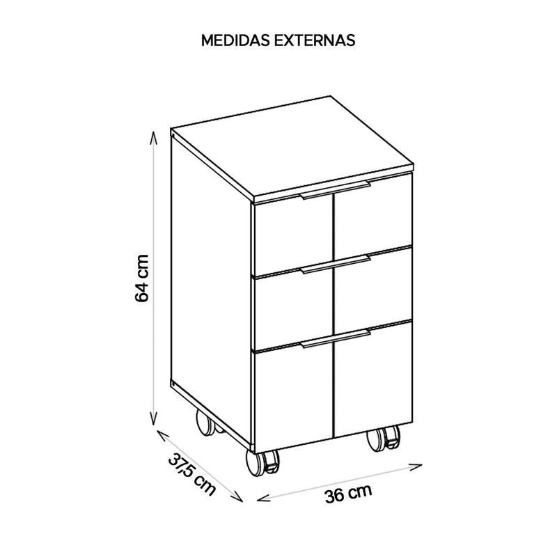 Gaveteiro Organizador 3 Gavetas Cubic Branco Fosco - Caemmun