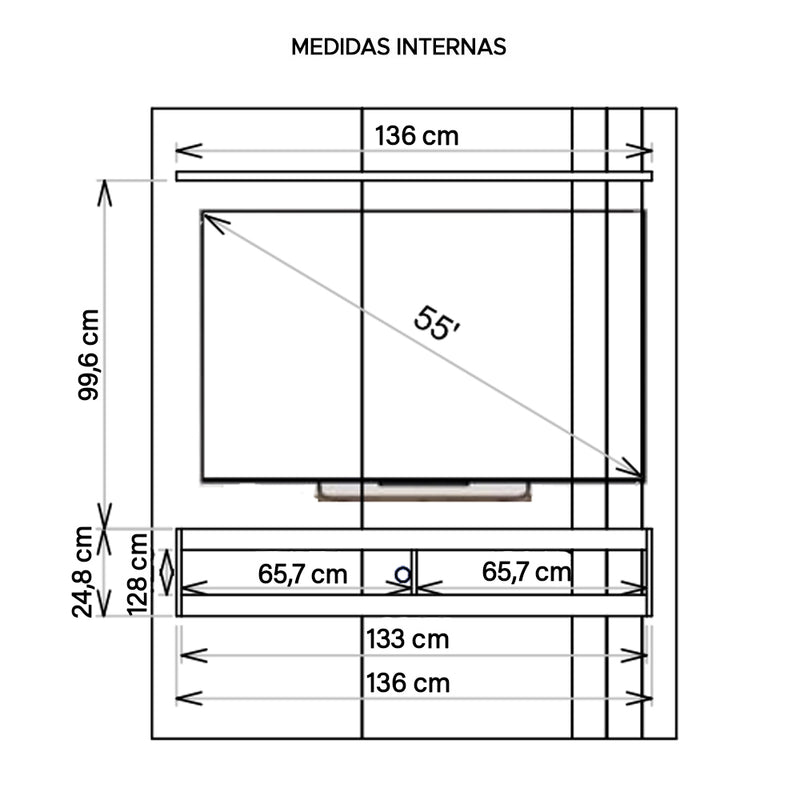 Painel Para TV até 55 Polegadas 1 Prateleira Norton Caemmun