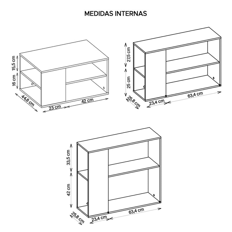 Conjunto Kit Sala De Estar Mesas E Aparador Opala Preto