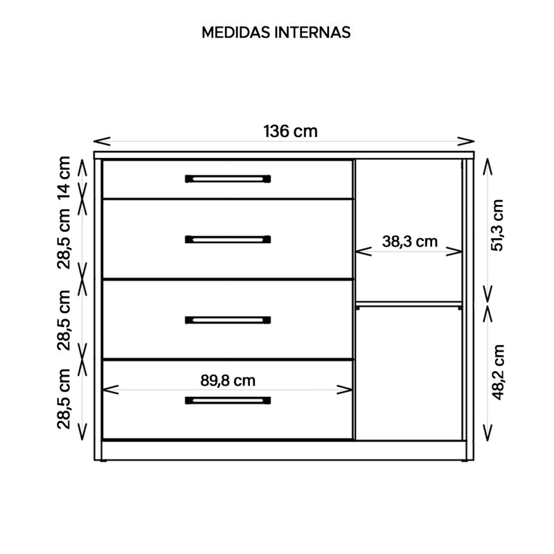 Cômoda Sapateira 1 Porta 4 Gavetas Marrom Palacius Caemmun