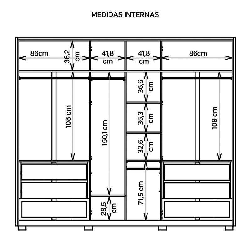 Guarda Roupa Casal 6 Portas 2 Espelhos Marrom Proximus