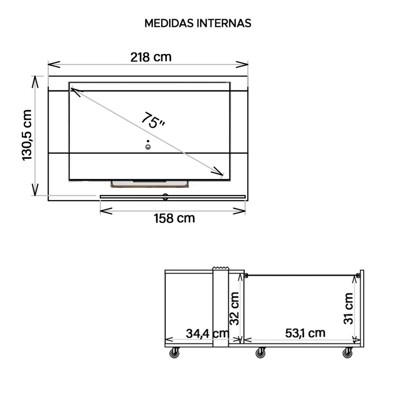 Conjunto Sala De Estar Painel Para TV Com Mesa Malha Caemmun