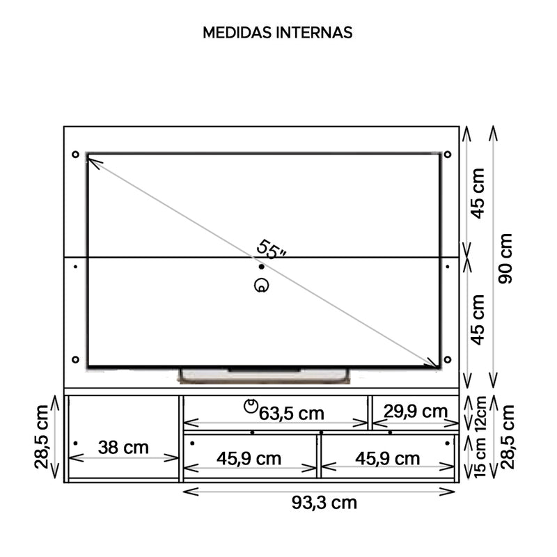 Painel Bancada Para TV Até 55 Polegadas Black Marrom Caemmun