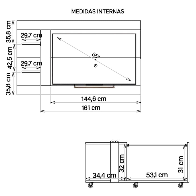 Conjunto Sala De Estar Painel Mesa Centro Discovery Caemmun