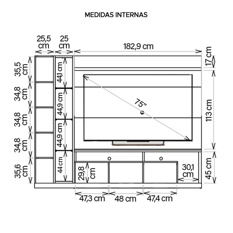 Painel Home Theater Para TV 75 Polegadas Splendido Caemmun