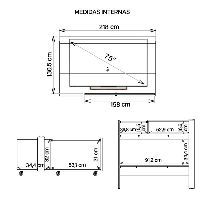 Conjunto Sala De Estar Painel Mesa Aparador Malha Caemmun