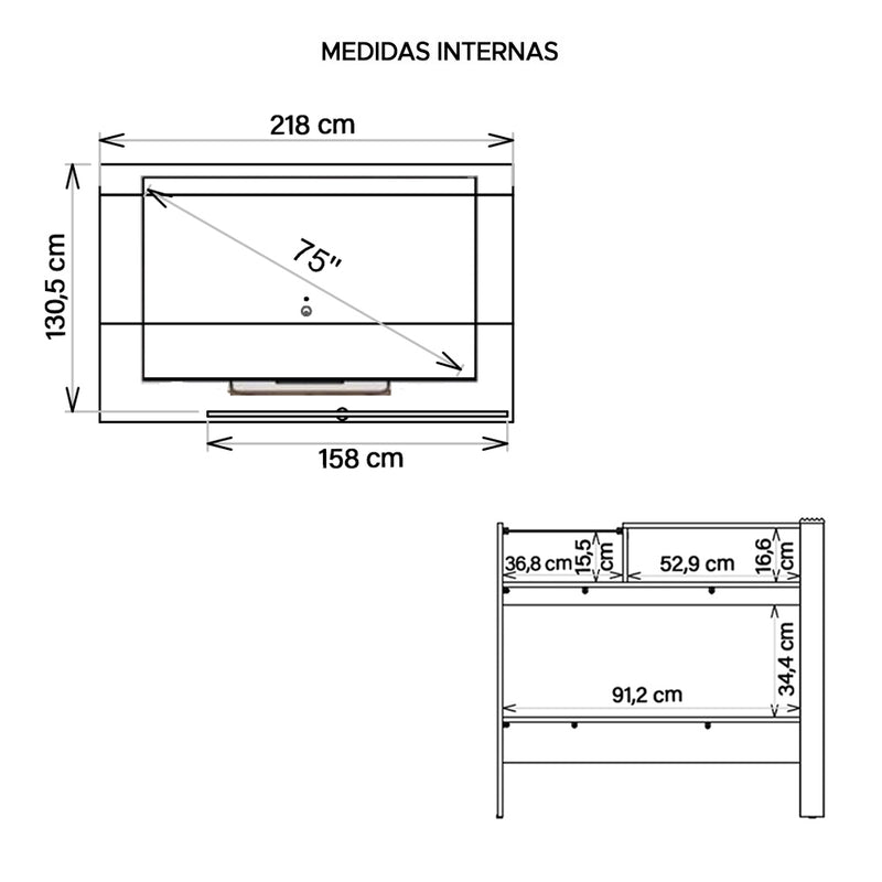 Conjunto Sala de Estar Painel Para TV Aparador Malha Caemmun