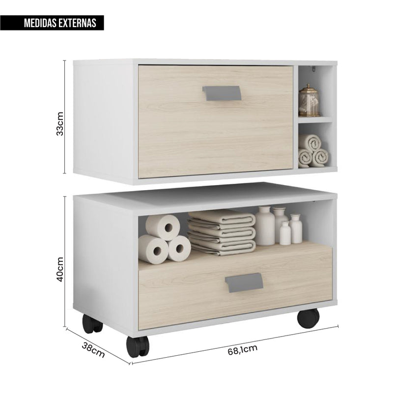 Conjunto Armário Gabinete De Banheiro Towel Bege Caemmun