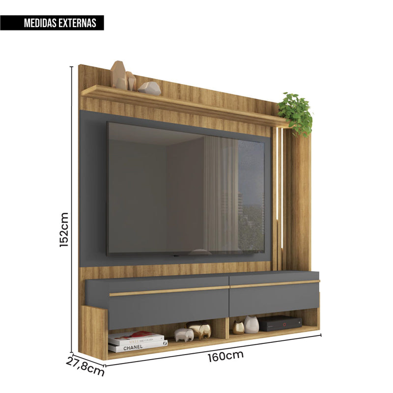 Painel Para TV Até 60 Polegadas Vivenda Cinza Caemmun