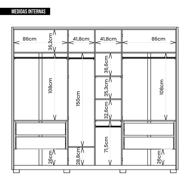 Guarda Roupa Casal 6 Portas Espelho 4 Gavetas Marrom Reflex