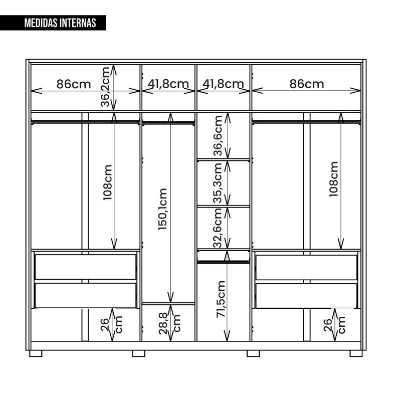 Guarda Roupa 6 Portas 4 Espelhos Marrom Diamond Caemmun