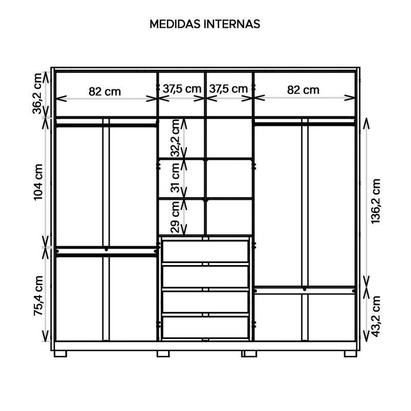 Guarda Roupa Casal Mozart 4 Gavetas 6 Portas Marrom Caemmun