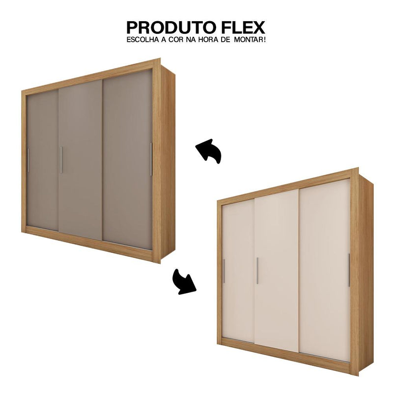 Guarda Roupa 3 Portas E 2 Gavetas Marrom New Glass Caemmun