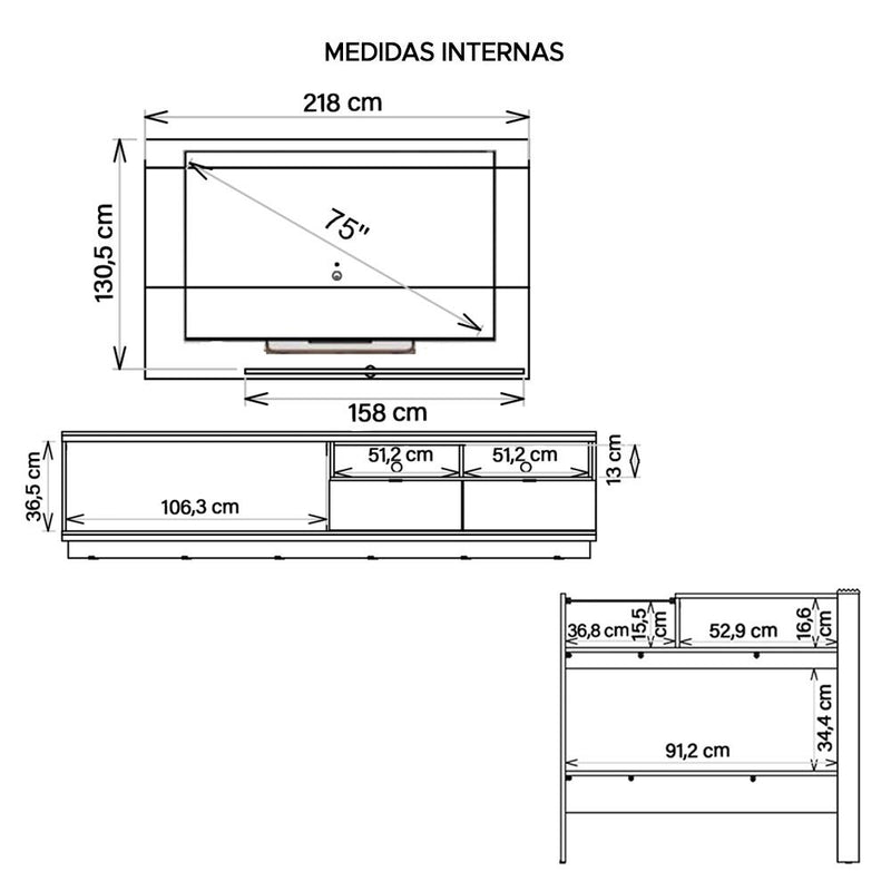 Conjunto Sala De Estar Rack Aparador Painel Renda Caemmun