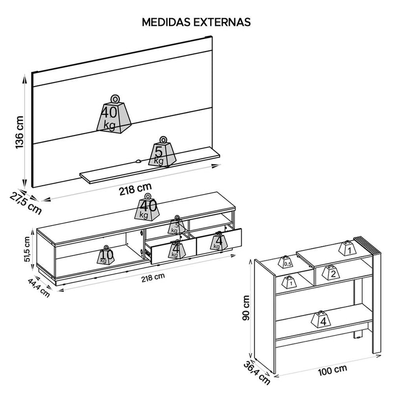 Conjunto Sala De Estar Rack Aparador Painel Renda Caemmun