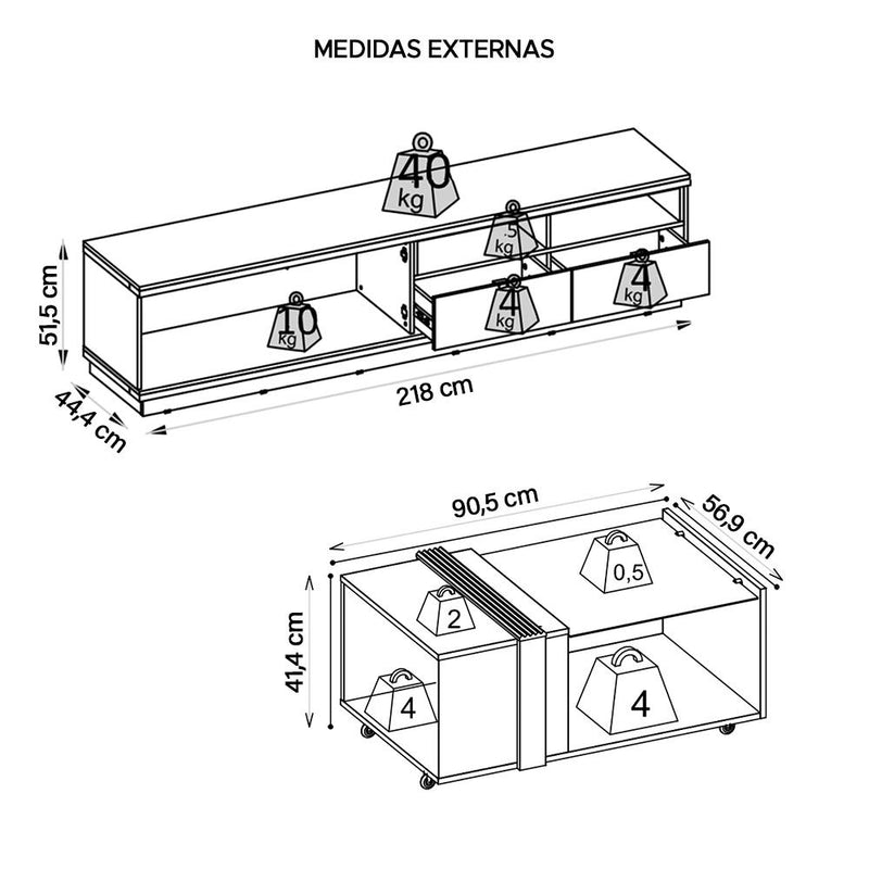 Conjunto Sala de Estar Rack Bancada E Mesa Renda Caemmun