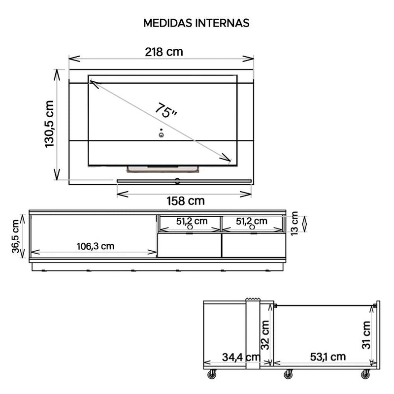 Conjunto Sala De Estar Kit Rack Painel Mesa Renda Caemmun