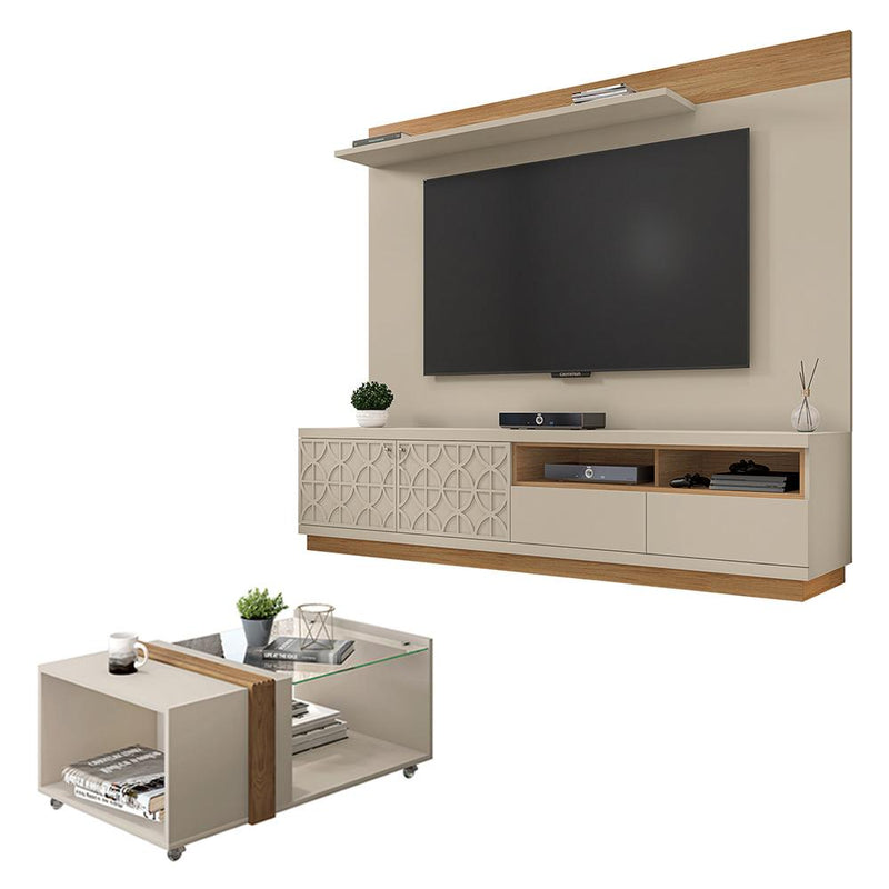 Conjunto Sala De Estar Kit Rack Painel Mesa Renda Caemmun