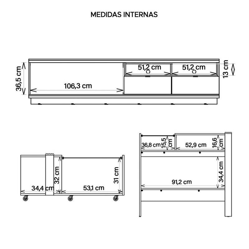 Conjunto Sala De Estar Kit Rack Aparador Mesa Renda Caemmun