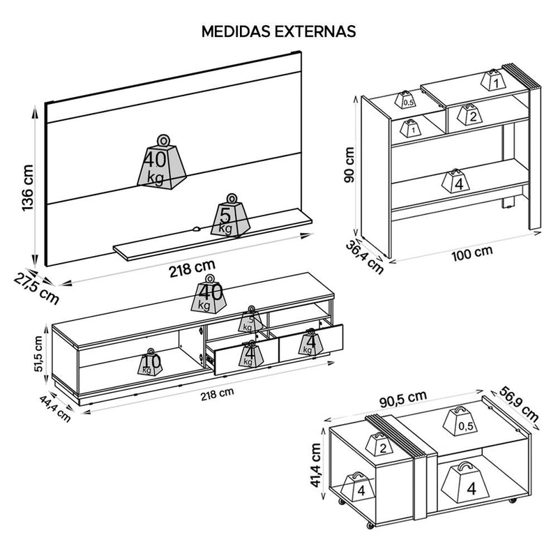 Conjunto Sala Kit Rack Painel Mesa Aparador Renda Caemmun