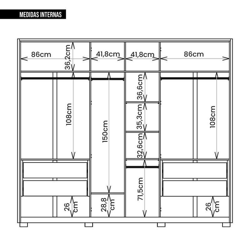 Guarda Roupa Casal Meyer 6 Portas 4 Gavetas Marrom Caemmun