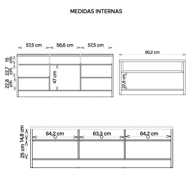 Kit Conjunto Sala Estar Bancada Buffet Mesa Vectro Caemmun