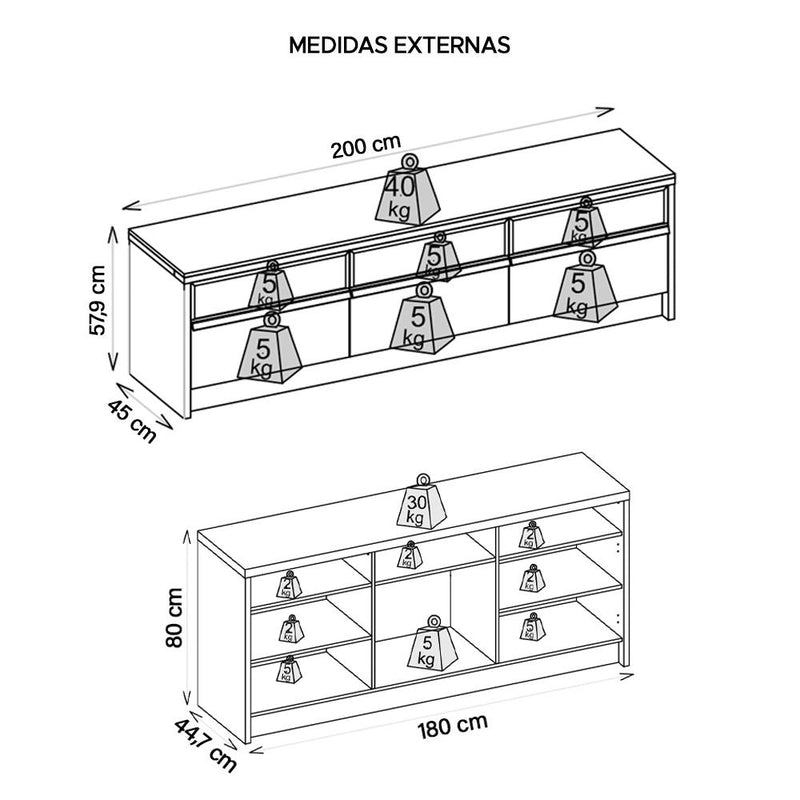 Kit Conjunto Para Sala Rack Bancada Buffet Vectro Caemmun