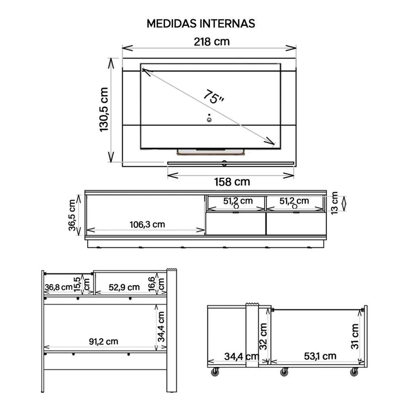 Conjunto Sala Kit Rack Painel Mesa Aparador Renda Caemmun