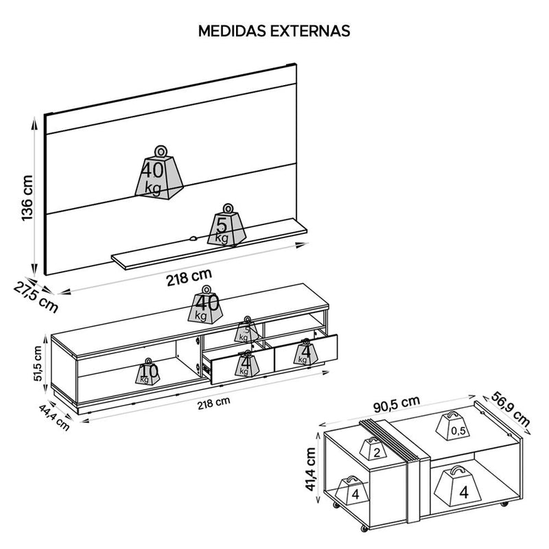 Conjunto Sala De Estar Kit Rack Painel Mesa Renda Caemmun