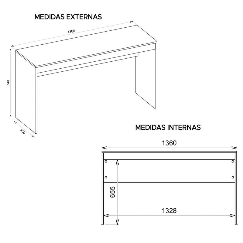 Mesa Computador Para Escritório 136 Cm Marrom Recta Caemmun