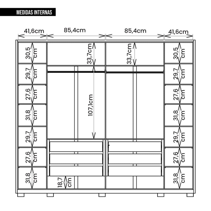 Guarda Roupa Casal Quintus Lux 6 Portas 2 Espelho Caemmun