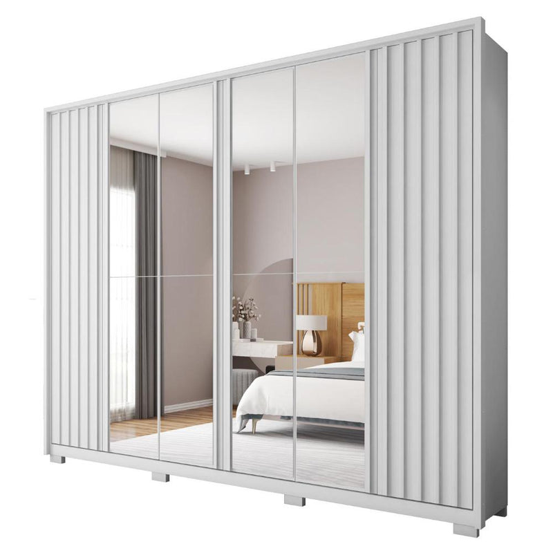 Guarda Roupa Casal Grande 6 Portas 4 Espelhos Branco Moon