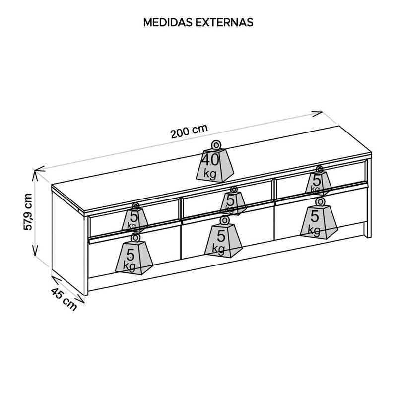 Rack Bancada Tv Até 75 Polegadas 3 Gavetas Vectro Caemmun